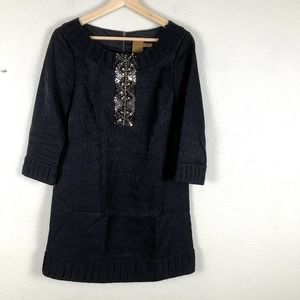 Ali Ro Dress Black Shimmery Embellished Pleated Crew Neck Zipper Short Size 0